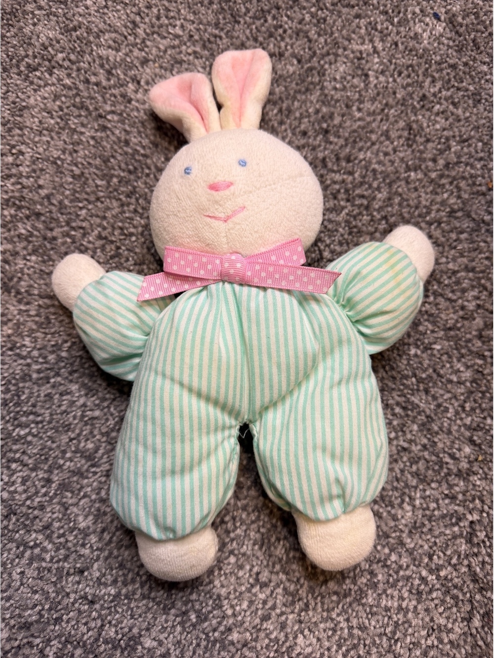 Eden Plush Bunny Toy with Pink Bow and Green Striped Outfit